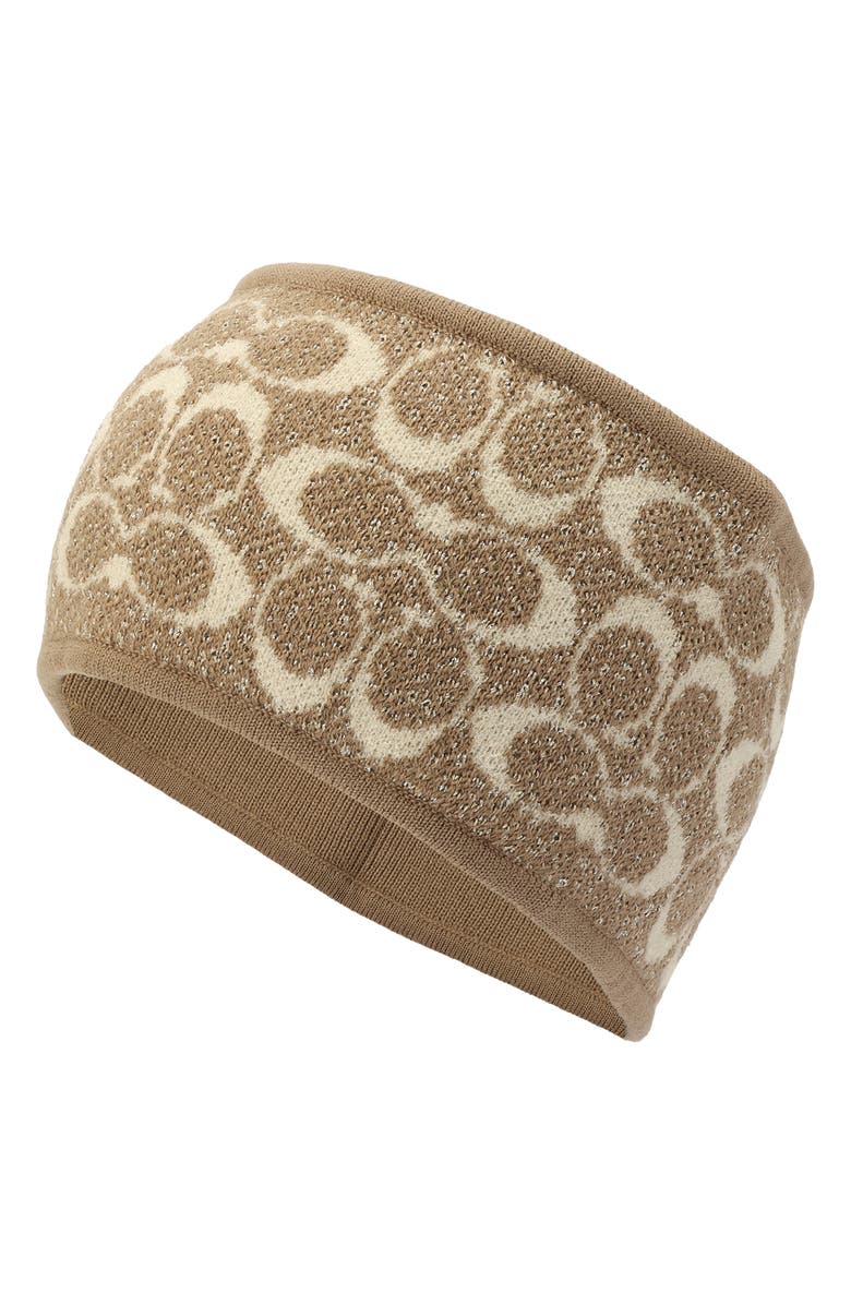 COACH Metallic Signature C Headband, Main, color, Grey Birch