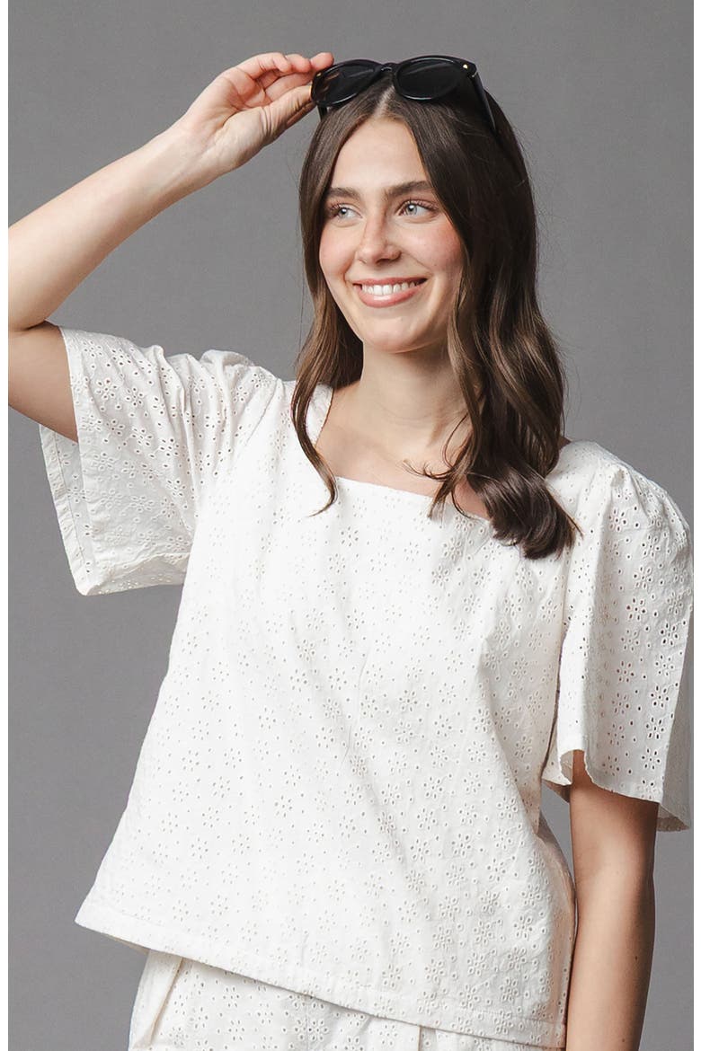 Organic Flounce Sleeve Eyelet Top, Alternate, color, Natural Eyelet