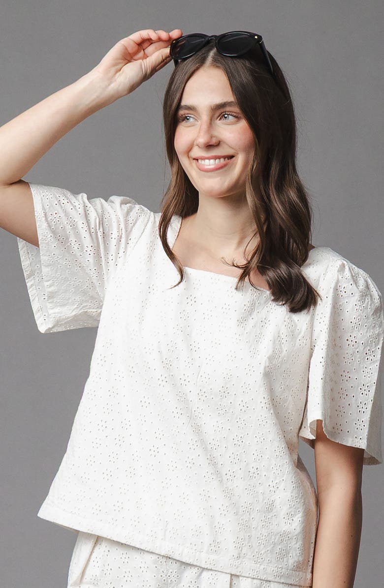 Hope & Henry Organic Flounce Sleeve Eyelet Top, Alternate, color, Natural Eyelet