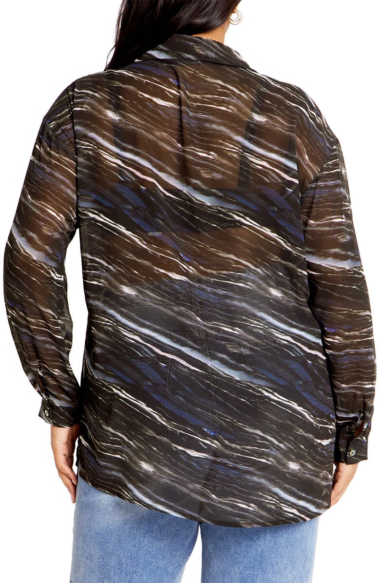 City Chic Sheer Lover Print Long Sleeve Shirt, Alternate, color, Marble