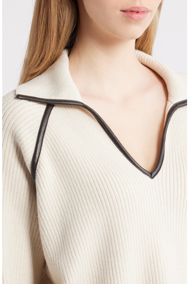 Caterina Faux Leather Piped Trim Polo, Alternate, color, IVORY