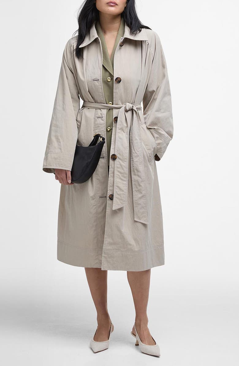 Barbour Garbo Showerproof Trench Coat, Main, color, Light Sand Rosemary
