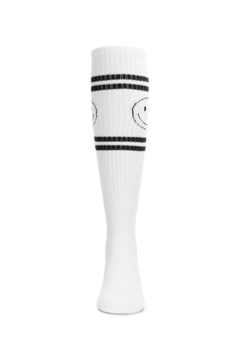 Athletic Smiley Knee High Socks, Alternate, color, White