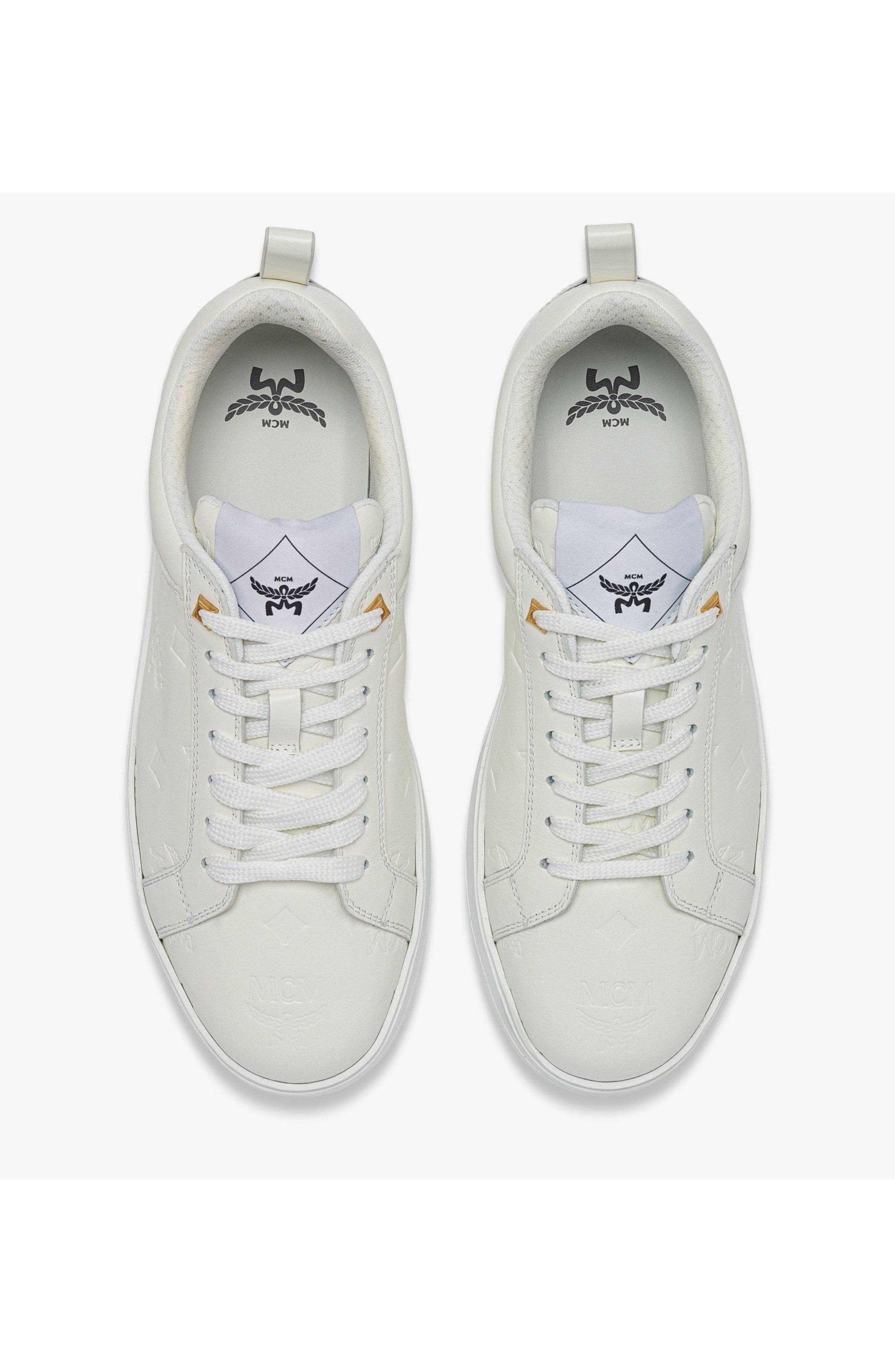 MCM Neo Terrain Lo Sneakers in Monogram Leather, Alternate, color, Grey