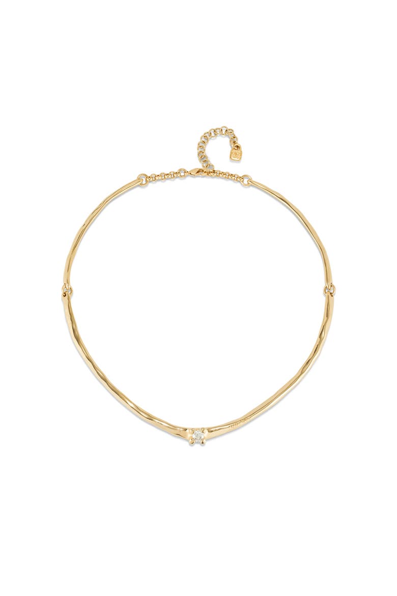 Rigid Necklace with White Zircon, Main, color, Gold