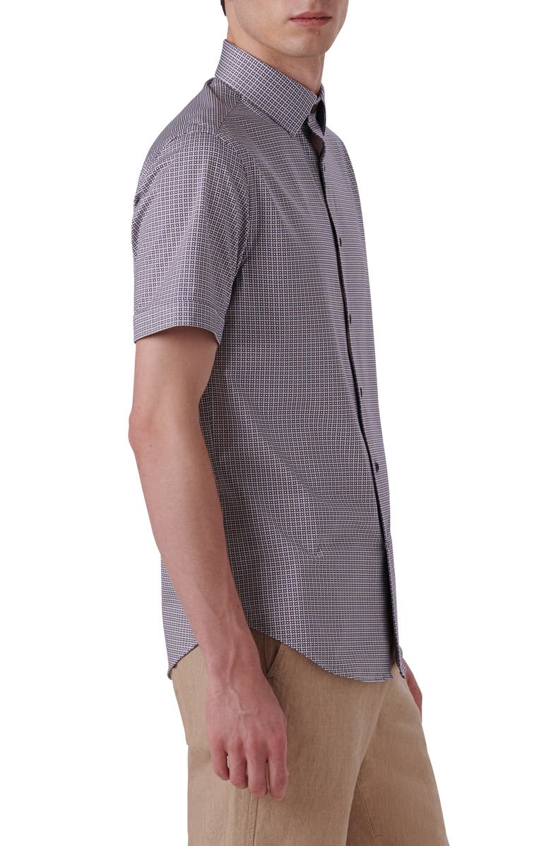 Bugatchi OoohCotton<sup>®</sup> Dot Print Short Sleeve Button-Up Shirt, Alternate, color, Caramel
