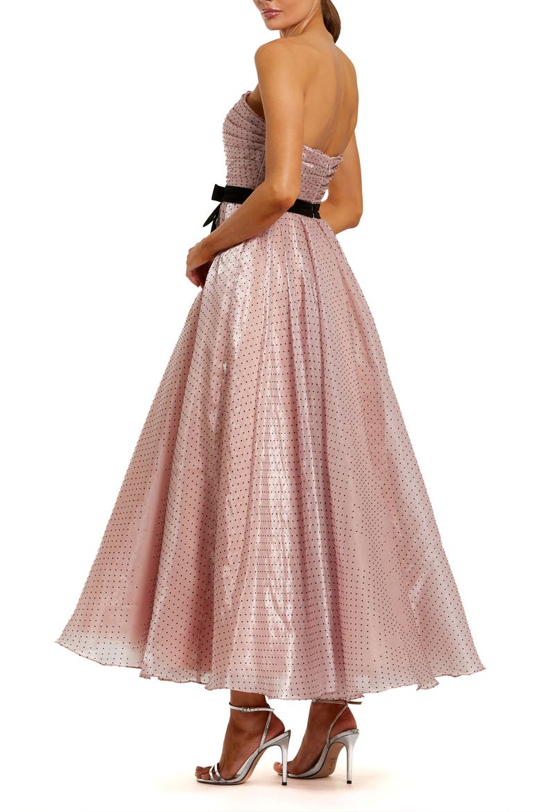 Petite Polka Dot Organza Strapless Dress With Bow, Alternate, color, Rose Pink