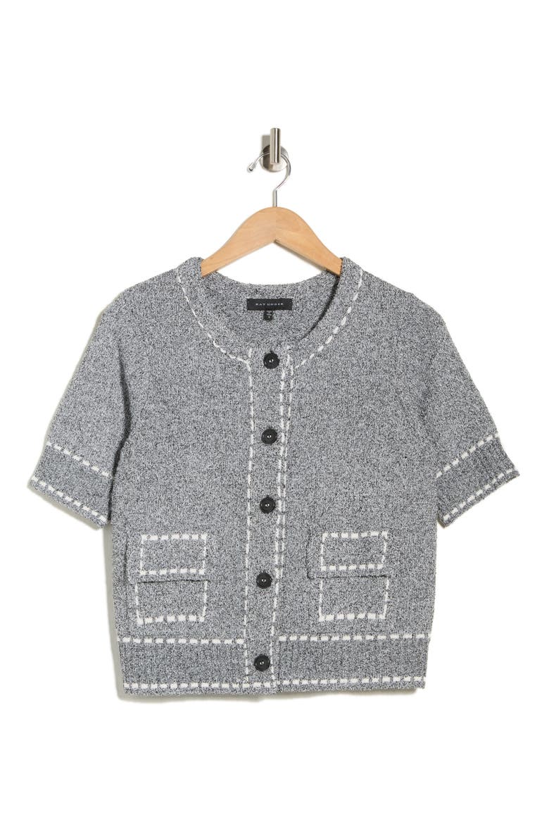 Short Sleeve Knit Cardigan, Alternate, color, BLACK COMBO