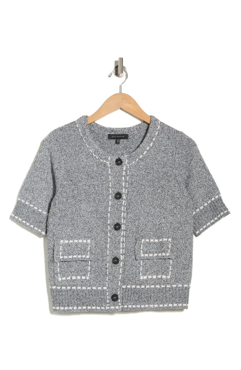 KAY UNGER SPORTSWEAR Short Sleeve Knit Cardigan, Alternate, color, Black Combo