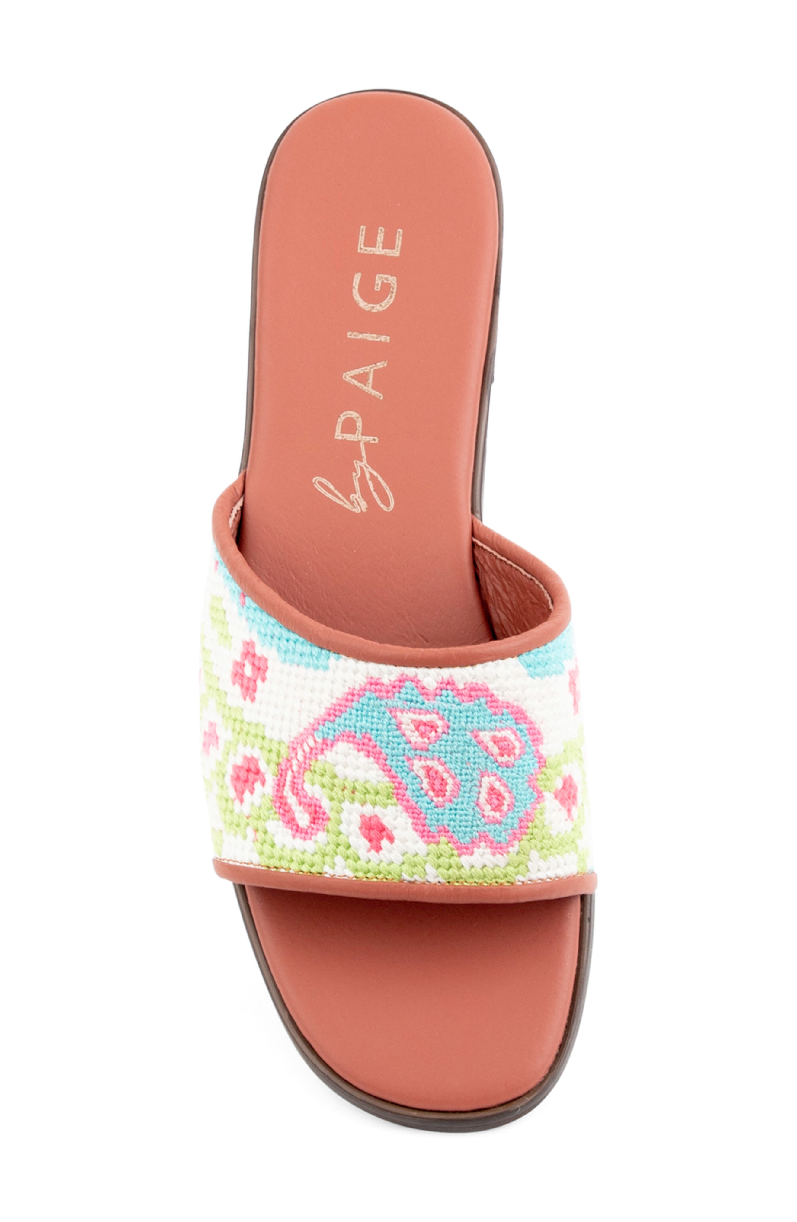 ByPaige Needlepoint Stitched Slide Sandal, Alternate, color, Turq