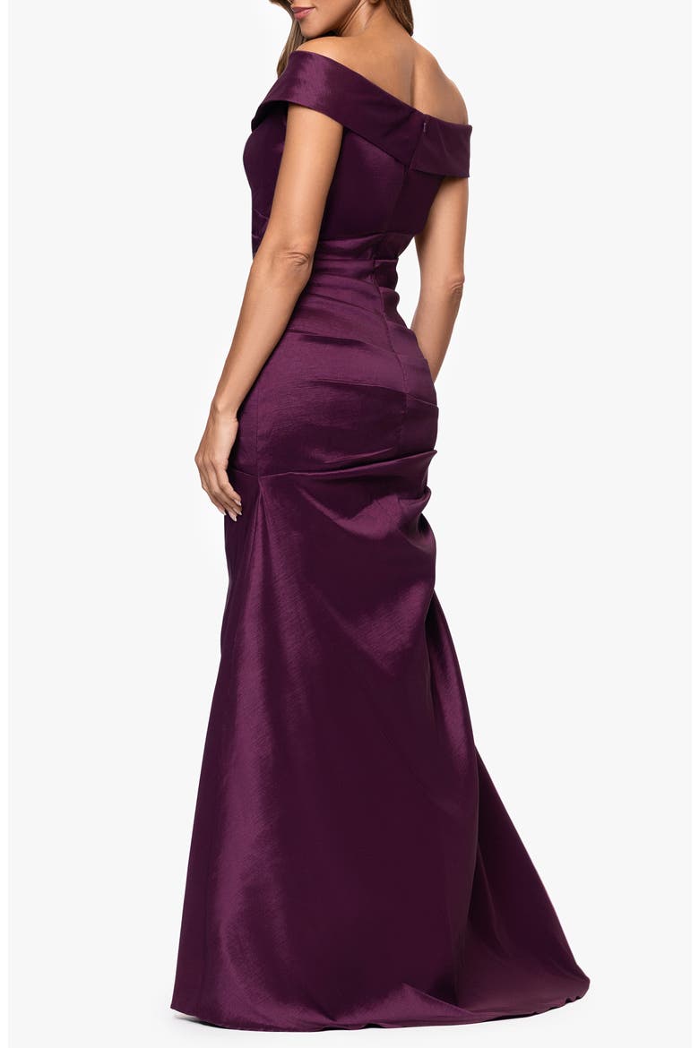 Off the Shoulder Taffeta Sheath Gown, Alternate, color, PLUM