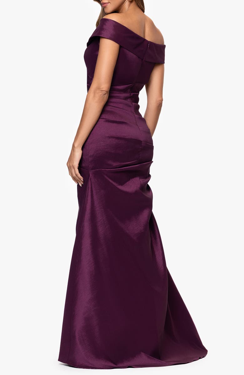Xscape Evenings Off the Shoulder Taffeta Sheath Gown, Alternate, color, Plum