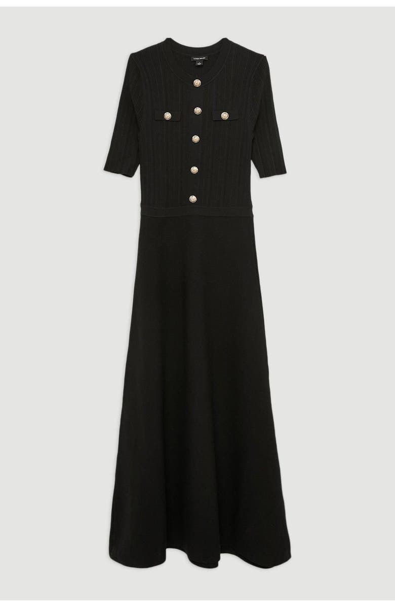 Karen Millen Rib Knit Military Trim Maxi Dress, Alternate, color, Black
