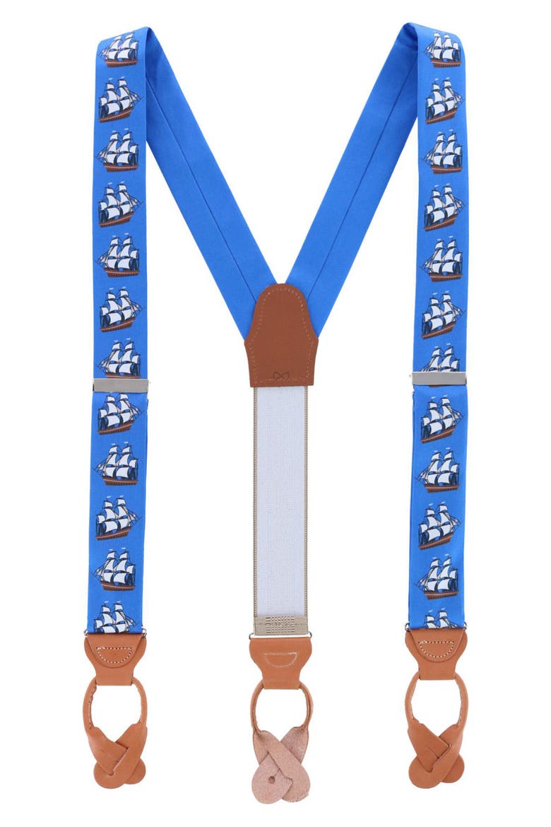 Nautical Print Silk Suspenders, Main, color, BLUE