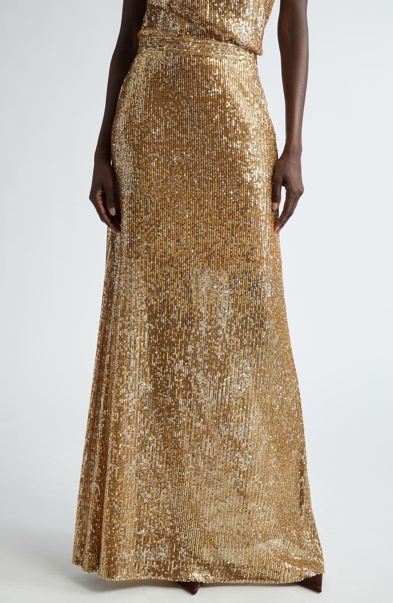 ST. JOHN Sequin Embroidered Knit Skirt, Main, color, Gold