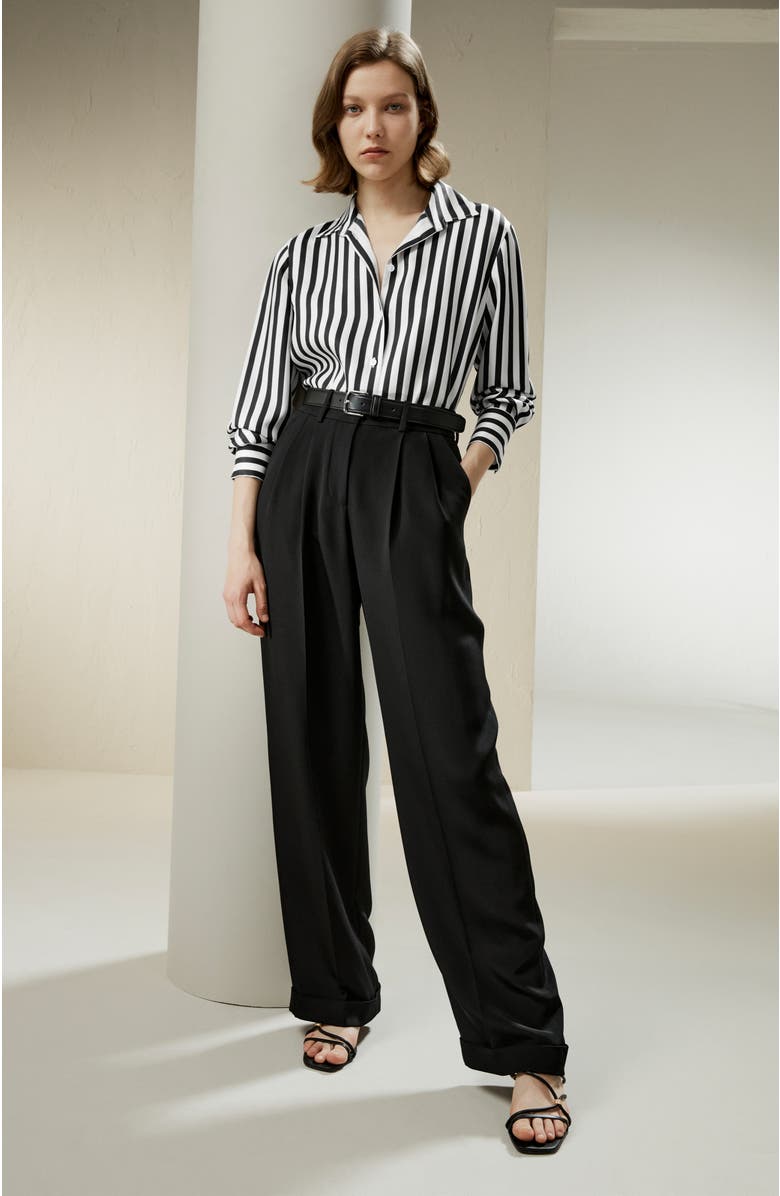 Lilysilk The Amalfi Stripe Silk Shirt, Main, color, Black-White Pinstripes