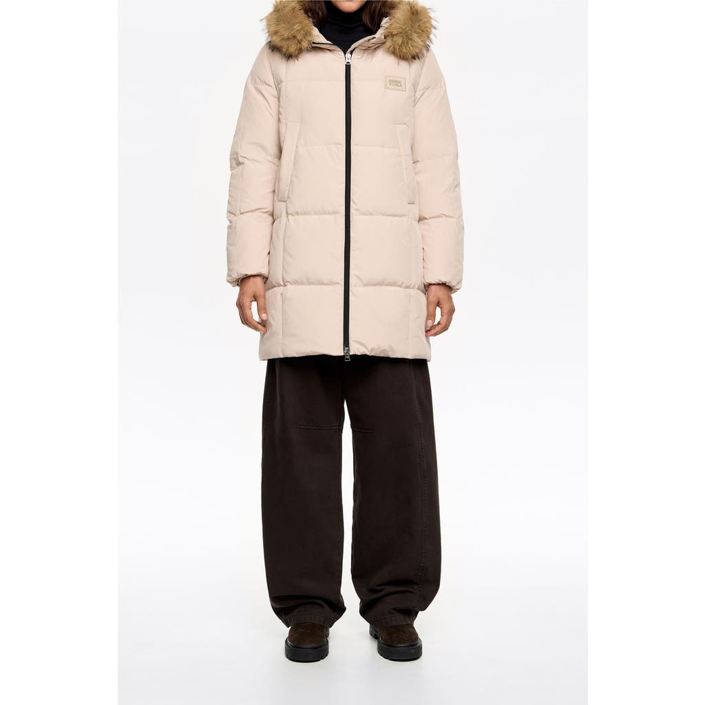 Bimba Y Lola Tailored Down Coat With Fur Hood In White