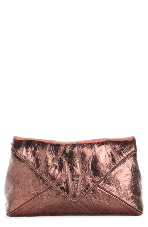 Metallic Lambskin Leather Envelope Clutch