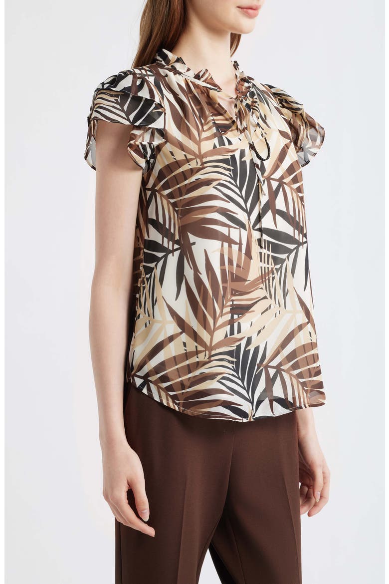 Ruffle Tie Neck Top, Alternate, color, WHITE DOVE MULTI