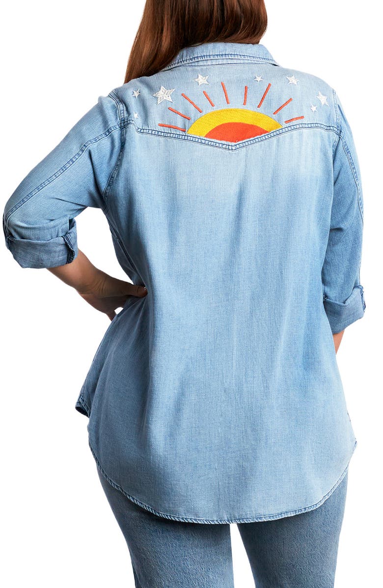 Billy T Hello Sunshine Embroidered Denim Button-Up Shirt, Alternate, color, 