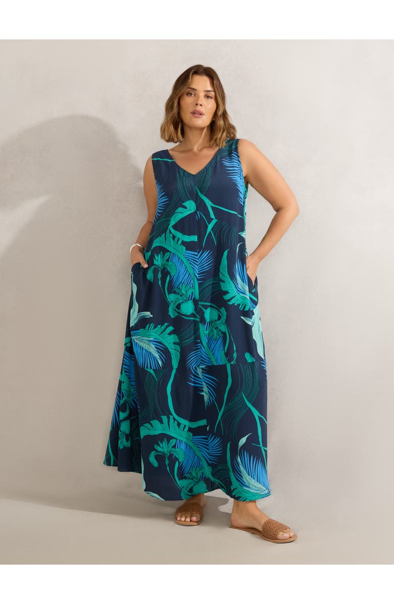 Live Unlimited Abstract Leaf Print V-Neck Maxi Dress, Alternate, color, Multi