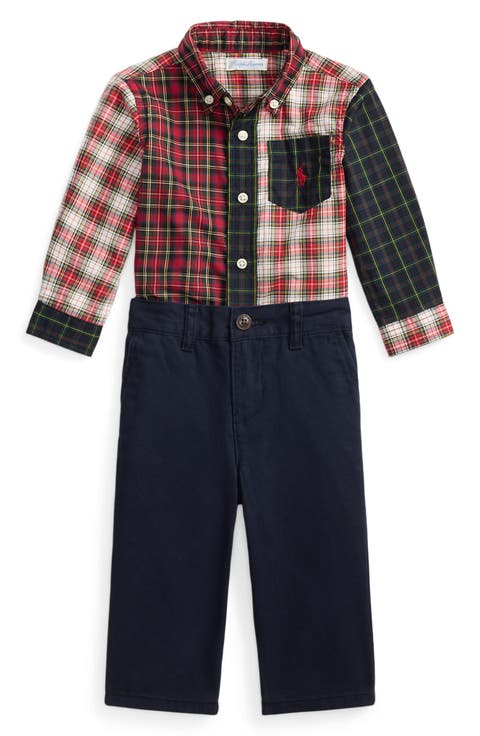 Plaid Poplin Button-Down Shirt & Pants Set (Baby)