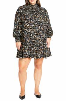 City Chic Cece Floral Long Sleeve Shift Dress