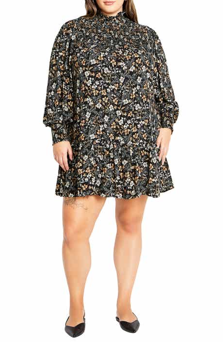 City Chic Cece Floral Long Sleeve Shift Dress