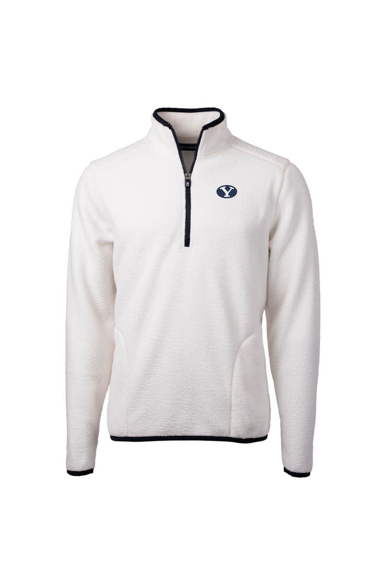 Cutter & Buck Men's Cutter & Buck Cream BYU Cougars Team Logo Cascade Eco Sherpa Fleece Quarter-Zip Pullover Jacket, Alternate, color, 