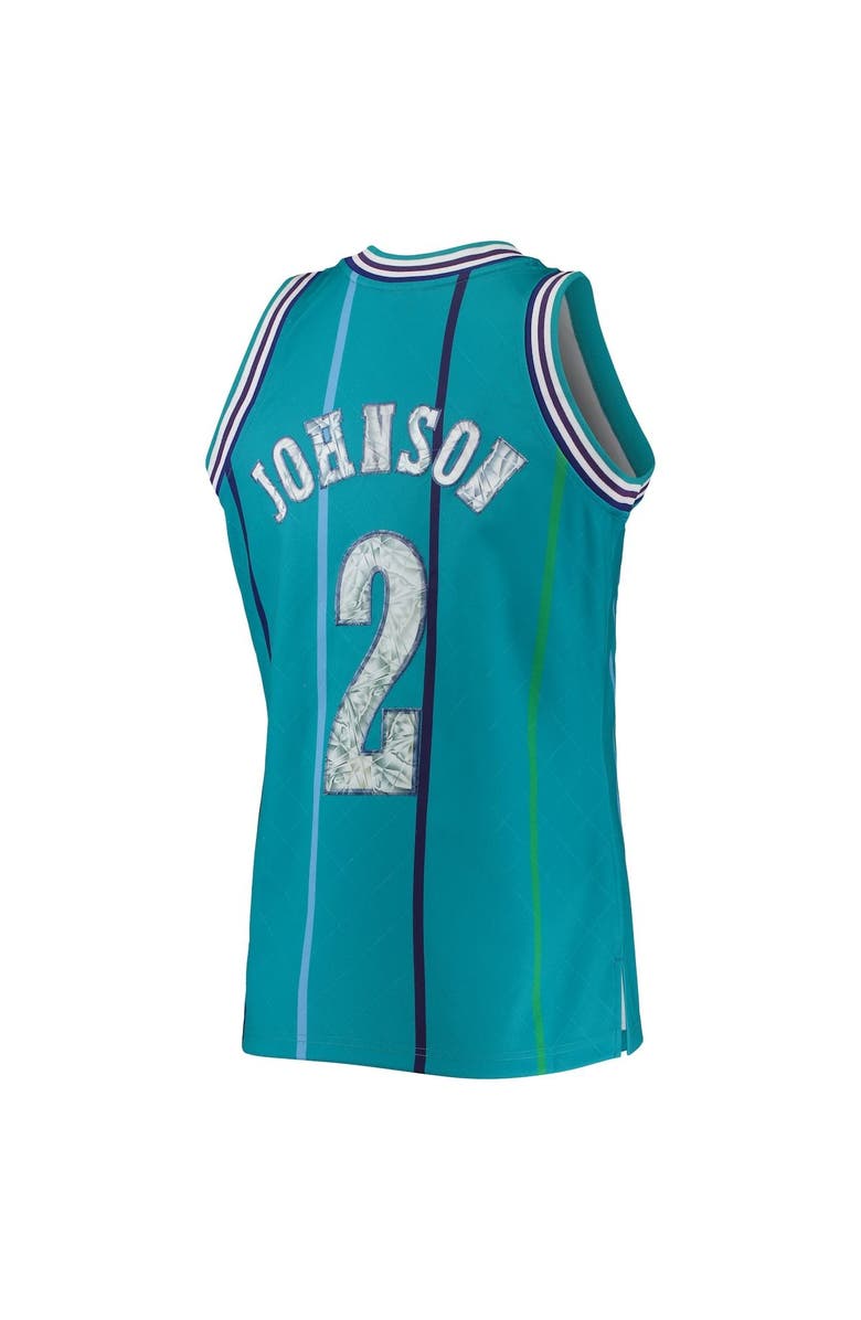 Mitchell & Ness Men's Mitchell & Ness Larry Johnson Teal Charlotte Hornets 1996/97 Hardwood Classics NBA 75th Anniversary Diamond Swingman Jersey, Alternate, color, 