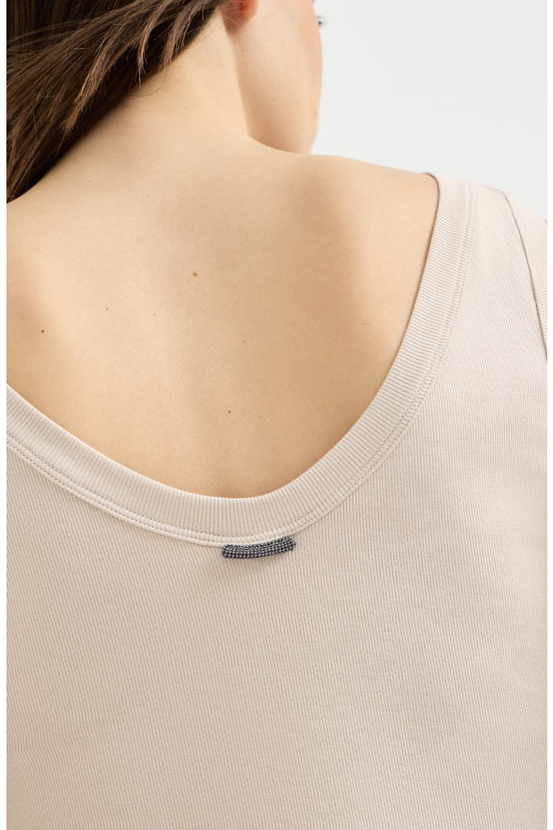 Stretch cotton ribbed jersey top with monili, Alternate, color, Cool Beige