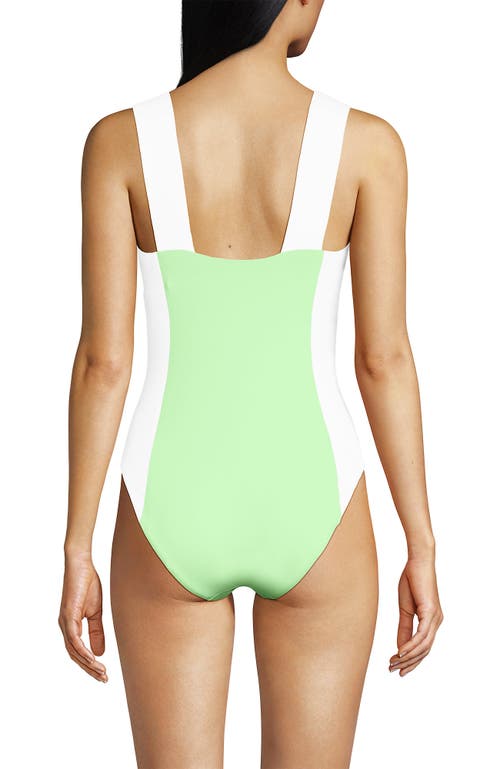 Lands' End Square Neck High Leg One Piece Swimsuit In Icy Mint/white