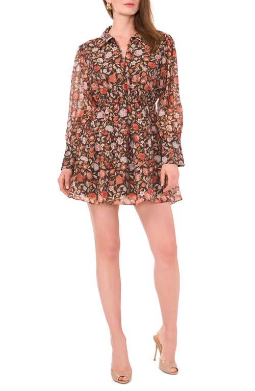 1.state Floral Long Sleeve Cotton Blend Voile Dress In Carnelian