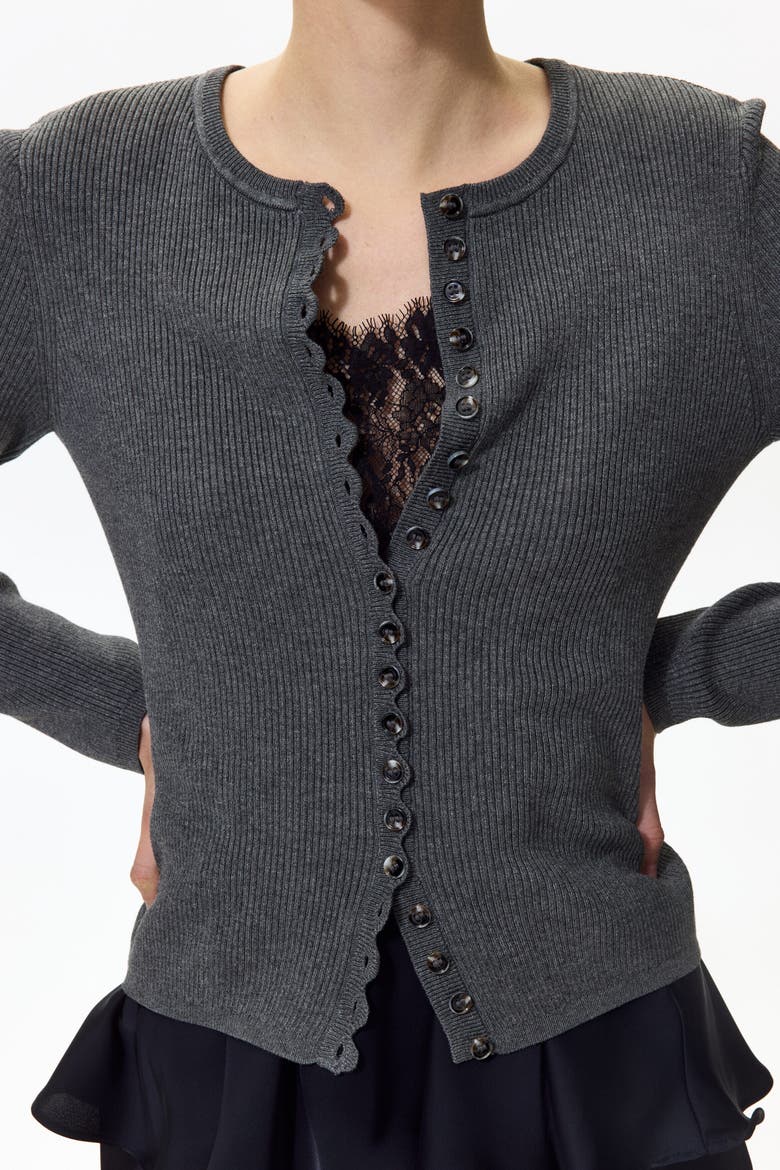 Ribbed Cardigan, Alternate, color, Dark gray melange