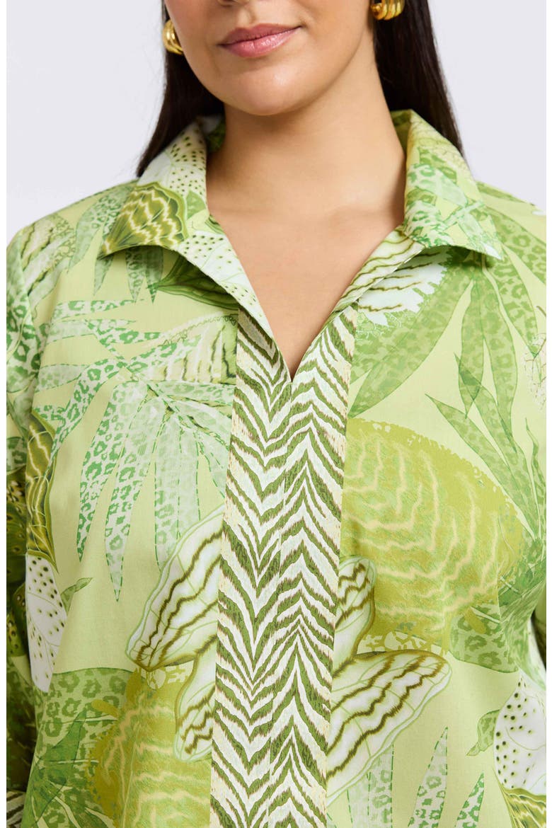 Agnes Mixed Print Three-Quarter Sleeve Cotton Popover Top, Alternate, color, GREEN MULTI