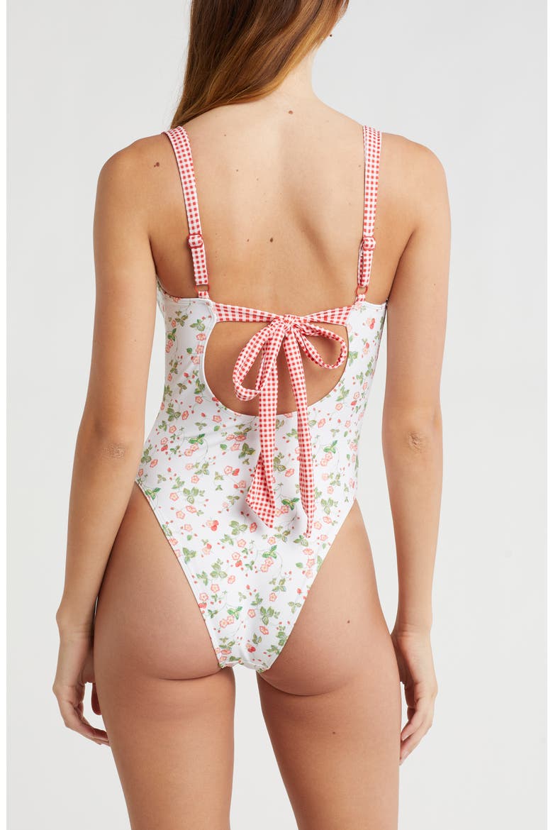 Elise Ruffle One-Piece Swimsuit, Alternate, color, WHITE FLORAL GINGHAM