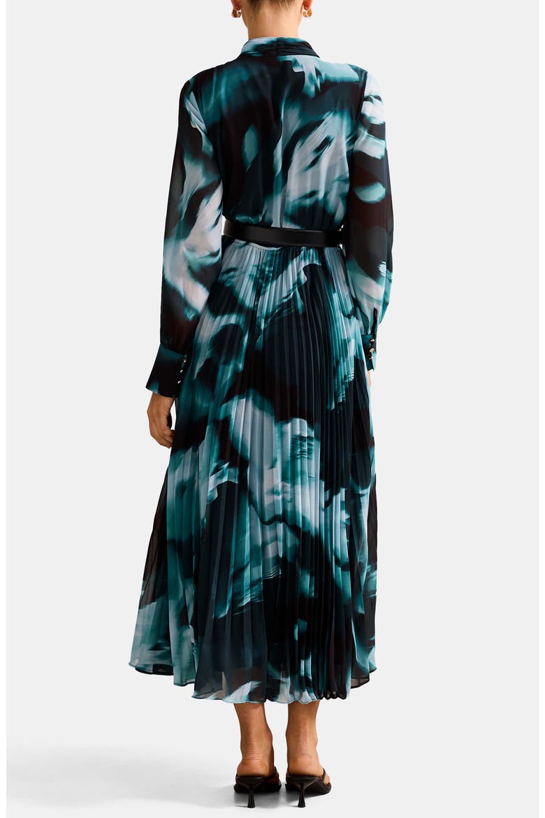 Skyla Abstract Print Long Sleeve Pleated Midi Dress, Alternate, color, GREEN ODELLA