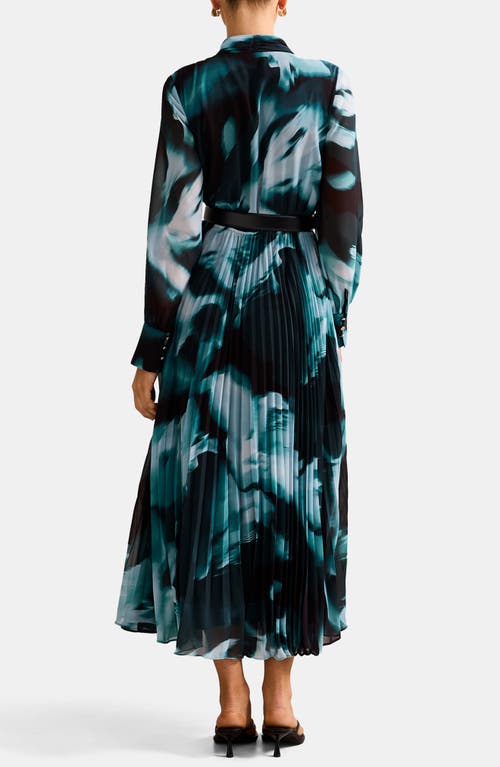 Ever New Skyla Abstract Print Long Sleeve Pleated Midi Dress In Blue