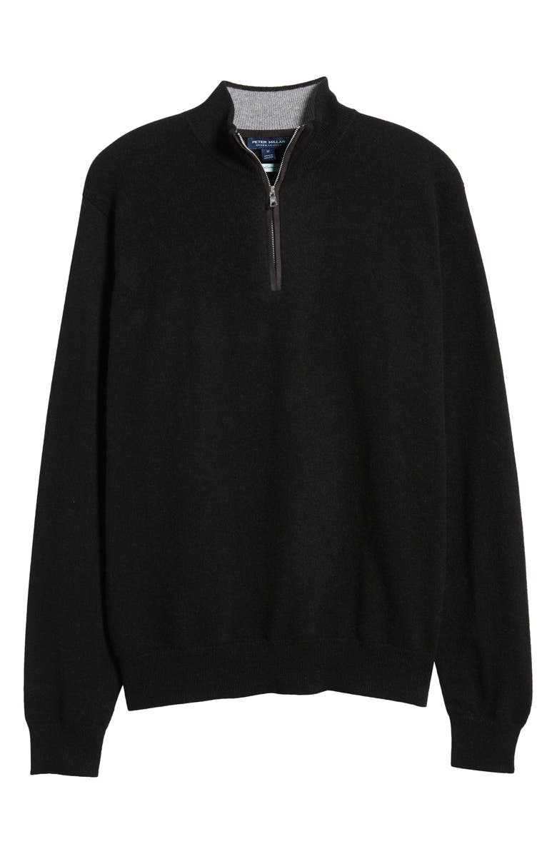 Peter Millar Crown Crafted Artisan Flex Cashmere Blend Quarter Zip Sweater, Alternate, color, Black