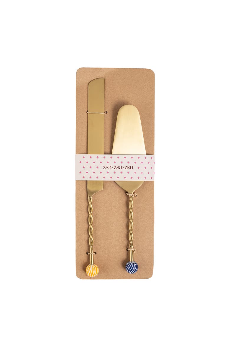 Rampur Steel Cake Serving Set Cheerland Set of 2, Alternate, color, Gold