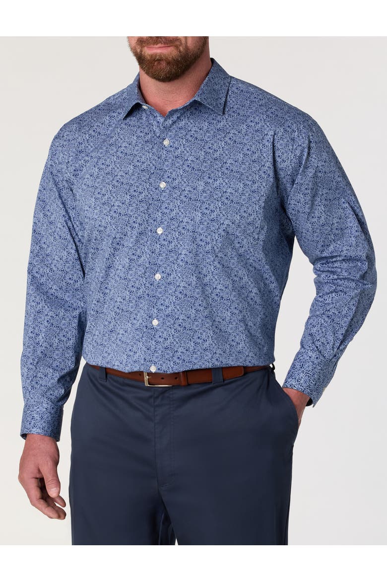Big & Tall Exploded Sunflower Dress Shirt, Main, color, NAVY