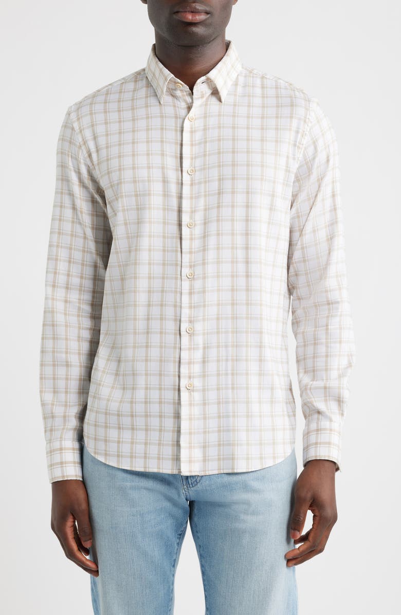Faherty Movement Monterrey Plaid Button-Up Shirt, Main, color, Khaki Cloud Plaid