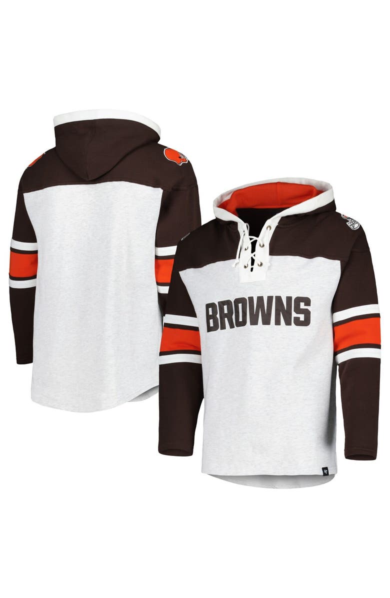 '47 Men's '47 Cleveland Browns Heather Gray Gridiron Lace-Up Pullover Hoodie, Main, color, Heather Gray
