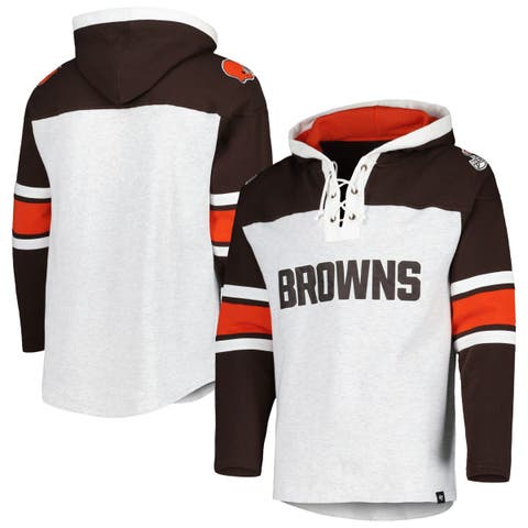 Men's '47 Cleveland Browns Heather Gray Gridiron Lace-Up Pullover Hoodie