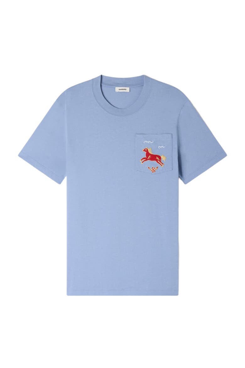 Embroidered horse cotton T-shirt, Main, color, Sky blue