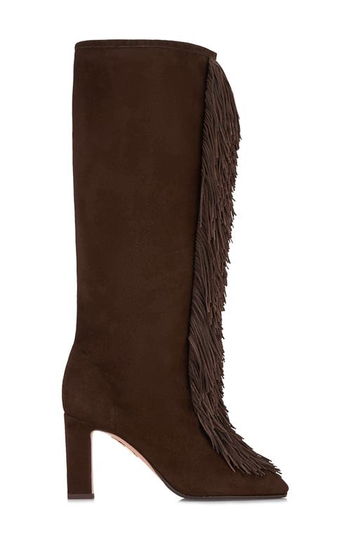 Aquazzura Gytane Fringe Front Knee High Boot In Brown