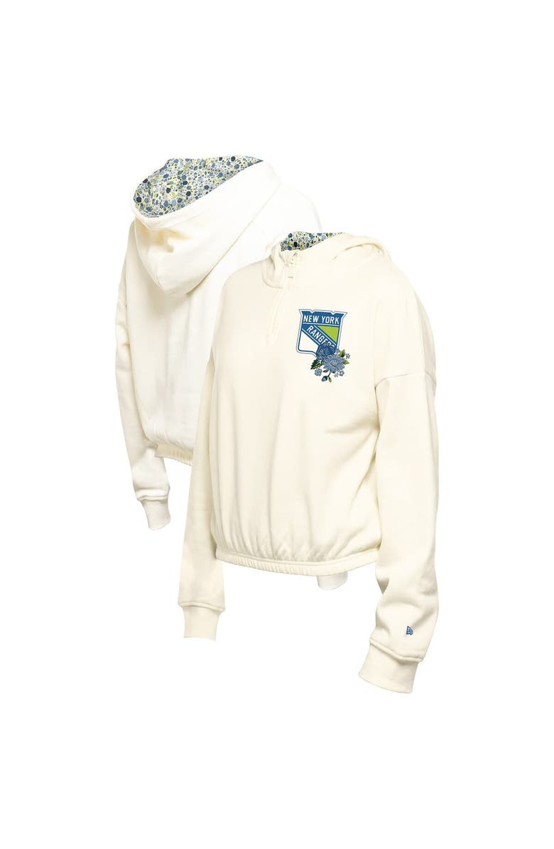 New Era Women's New Era Cream New York Rangers Glam Game Quarter-Zip Cropped Floral Hoodie Pullover, Main, color, Cream