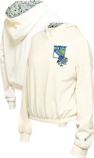 New Era Women's New Era Cream New York Rangers Glam Game Quarter-Zip Cropped Floral Hoodie Pullover