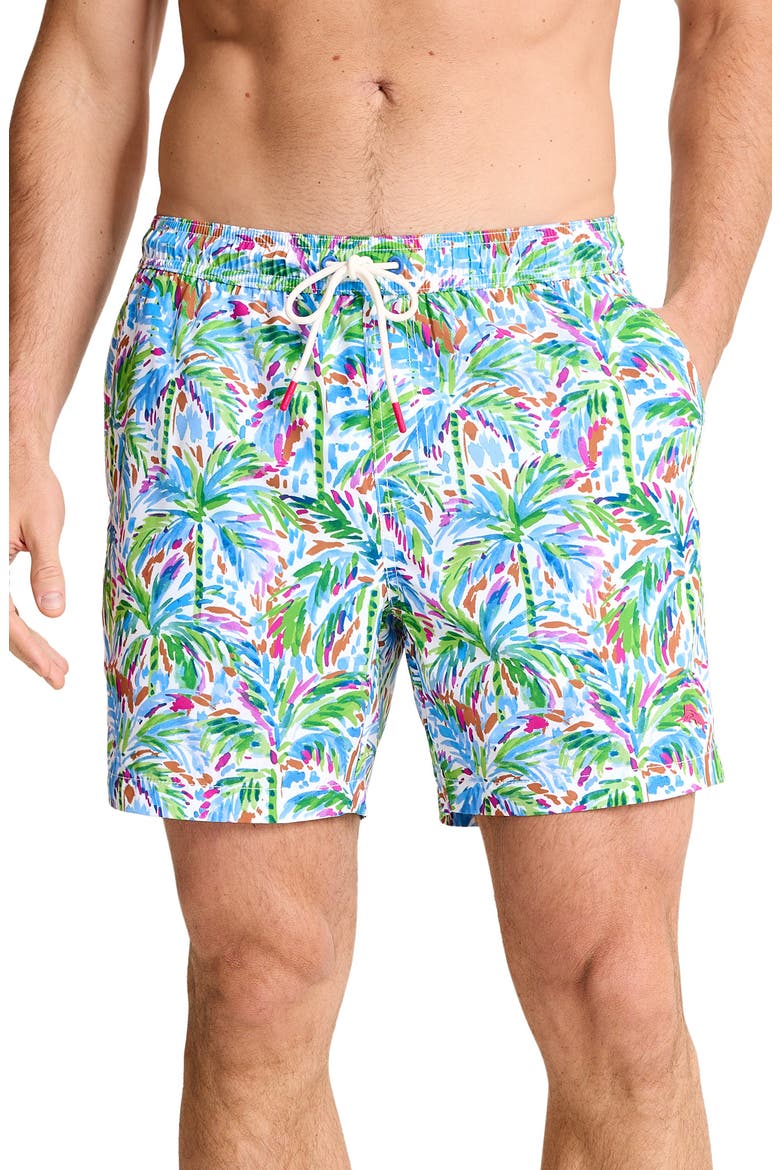 Naples Poolside Palms 6-Inch Performance Swim Trunks, Main, color, WHITE