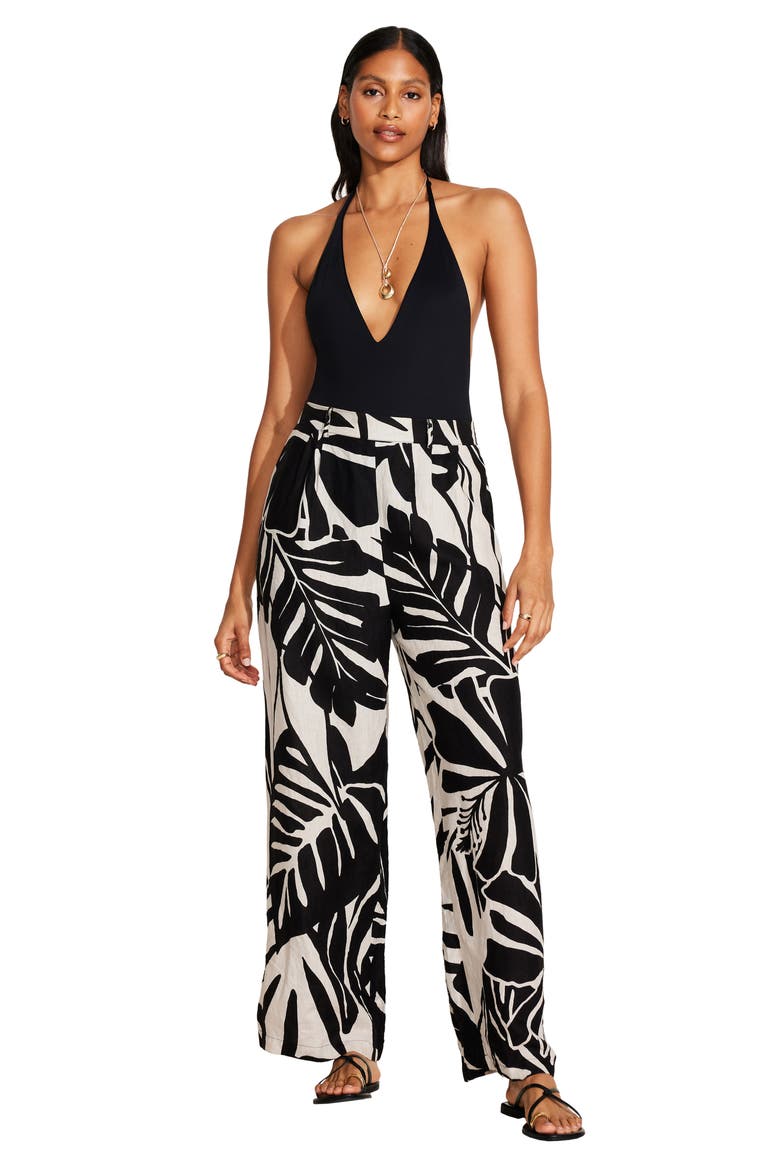 The Getaway High Waist Wide Leg Linen Cover-up Pants, Alternate, color, GRAPHIC JUNGLE ECOLUX